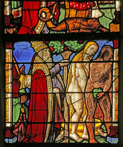 Window depicting God questioning Adam and Eve by French School